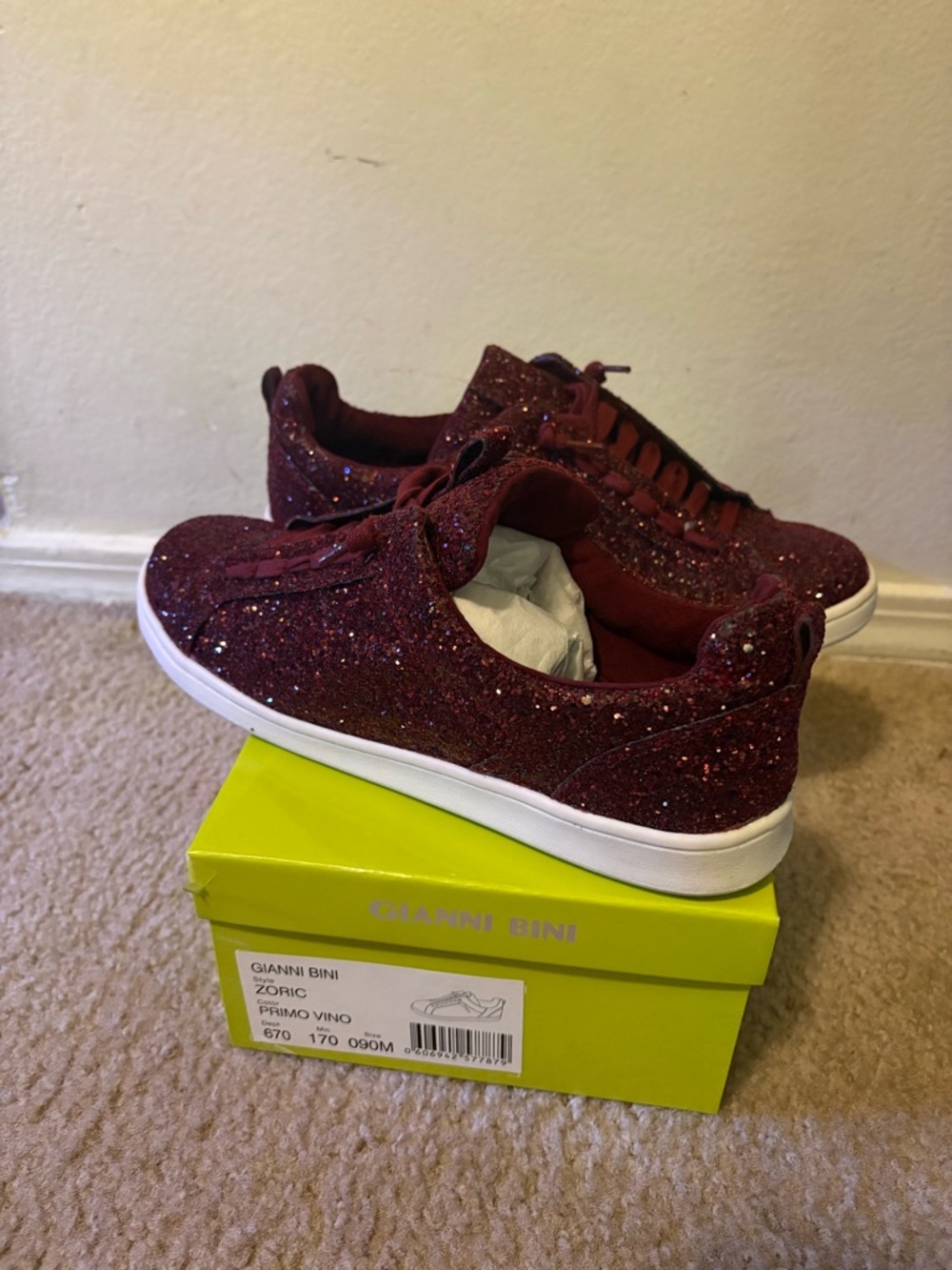 Gianni Bini Wine Glitter Low-Top Sneakers - Picture 1 of 7